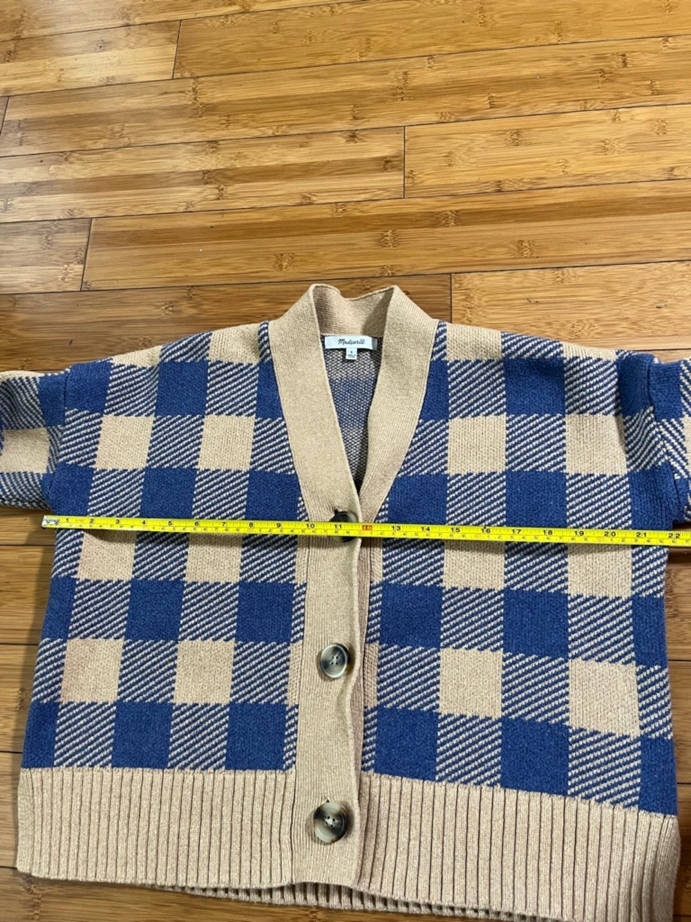 Madewell Bayberry Button-Front Cardigan in Navy & Tan Buffalo Check Cabincore - Picture 10 of 13